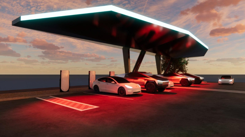 Tesla строит “летающую тарелку“ для зарядки электрокаров в духе Cybertruck