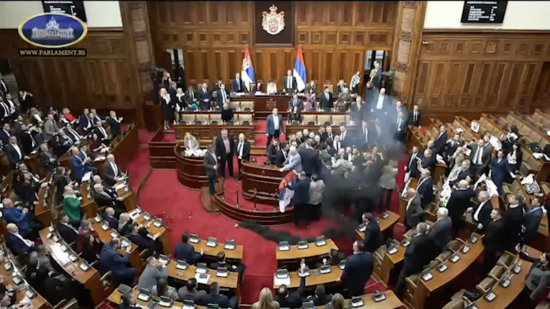 Дым и драка: в парламенте Сербии произошла стычка во время обсуждения дел.