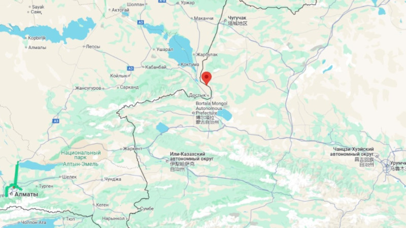 Землетрясение было зафиксировано в районе границы между Казахстаном и Китаем