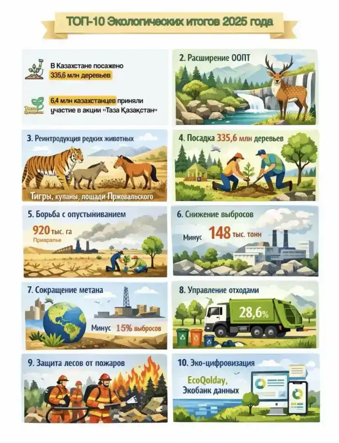 Экологические достижения Казахстана 2025 года участие 64 млн человек
