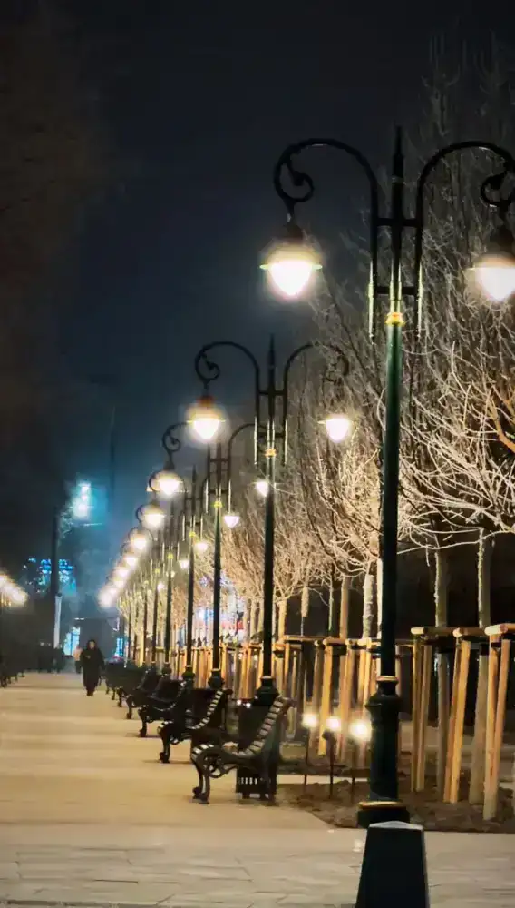 Пешеходный бульвар на улице Пушкина в Алматы