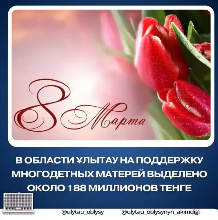 В регионе Ұлытау многодетные матери получат единовременную помощь в размере 20 000 тенге из выделенных 187,5 миллиона тенге.