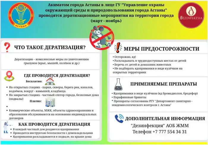 Дератизация в Астане весной 2023 года